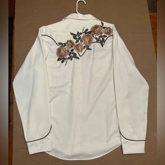 Vintage 90s Roper Western Cowboy Shirt Large Pearl Snap White Gold Southwestern